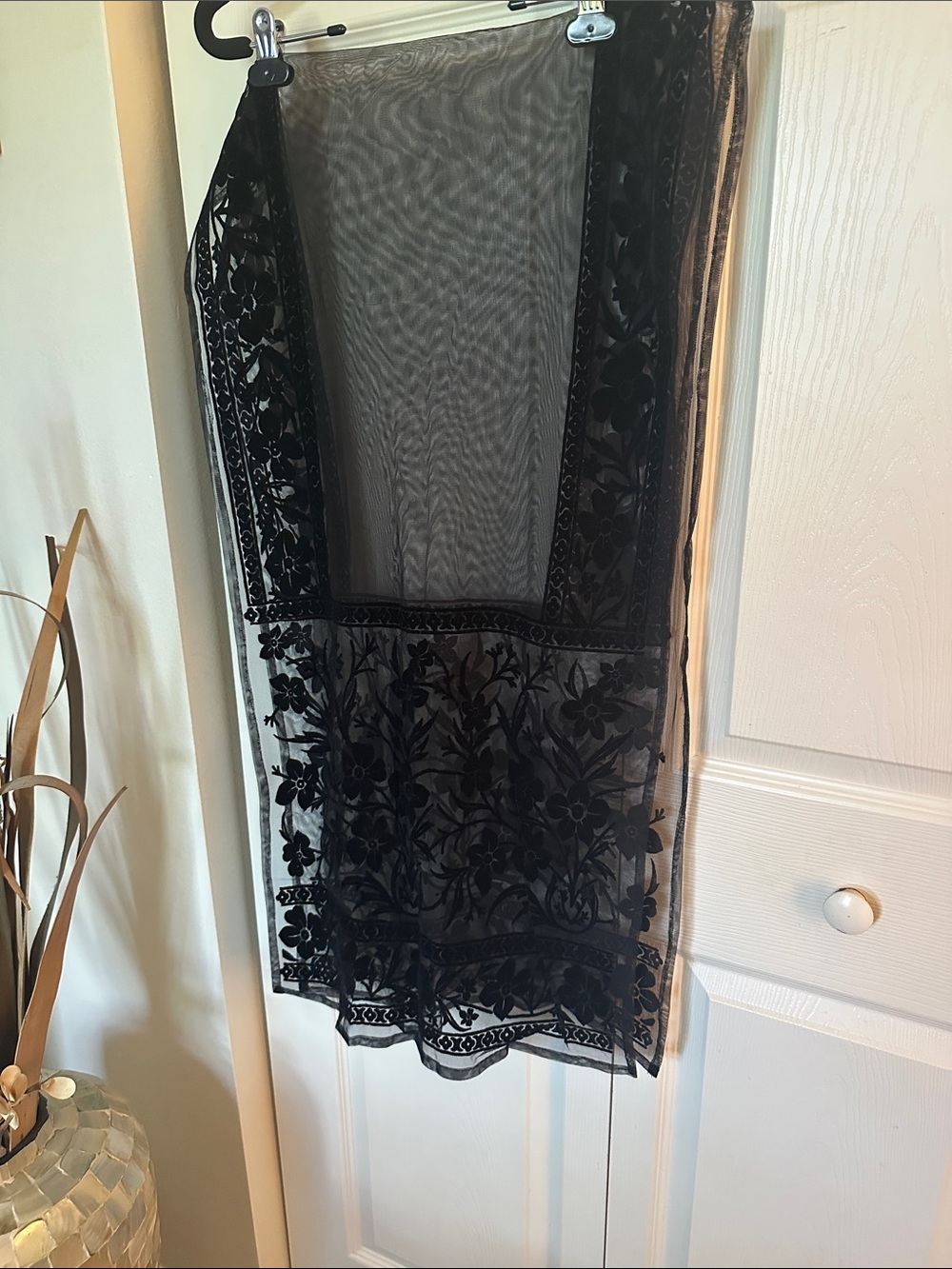 Black Sheer Embroidered Floral Scarf/Wrap
